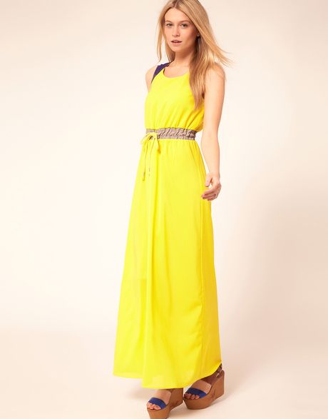 ... Asos Petite Exclusive Maxi Dress with Drawstring Waist in Yellow