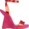 Christian Louboutin Djaldos 120 Leather And Suede Wedge Sandals in Pink (turquoise) - Lyst