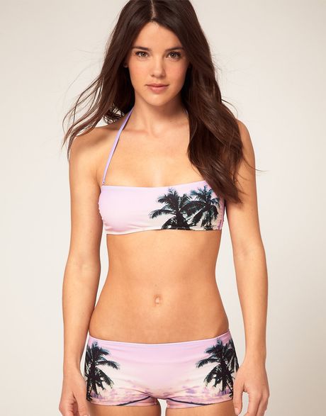 Dolce Gabbana Bandeau Bikini Set With Tropical Print In Pink Print