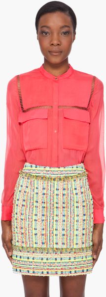 Matthew Williamson Neon Coral Silk Utility Blouse in Red (coral) - Lyst