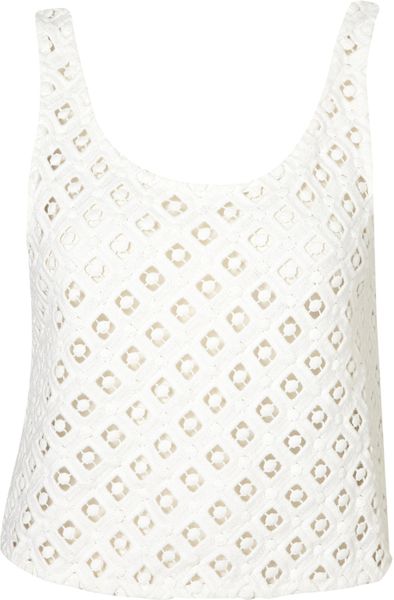 Topshop Geo Lace Crop Vest in White - Lyst