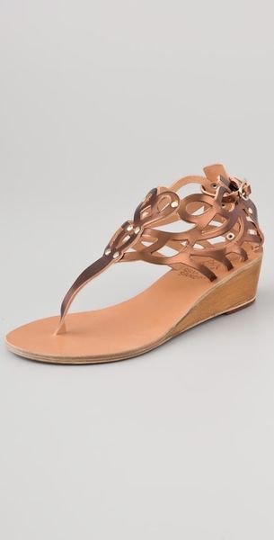 Ancient Greek Sandals Medea Metallic Wedge Thong Sandals in Gold ...