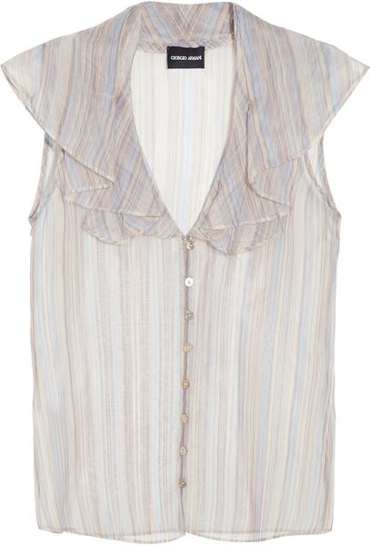 Giorgio Armani Striped Silkvoile Blouse in White - Lyst