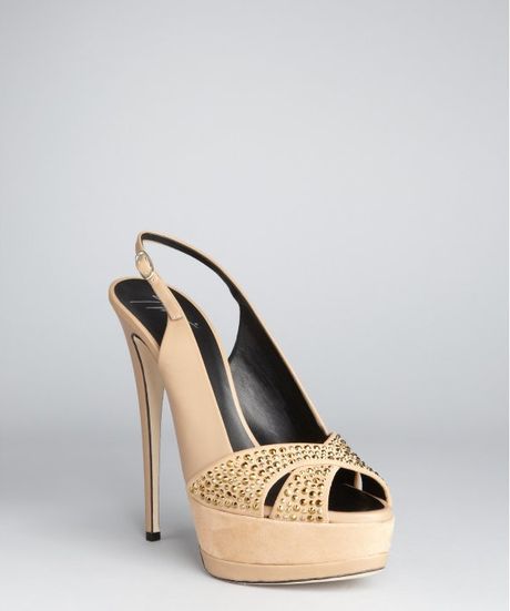Giuseppe Zanotti  Leather Jake Slingback Peep Toe Pumps in Beige - Lyst