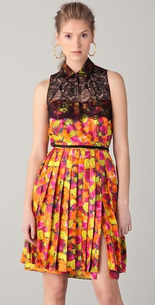 Peter Som Silk and Lace Top in Brown - Lyst