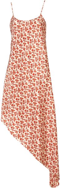 Topshop Red Leaf Print Asymmetric Dress in Red (off white) - Lyst