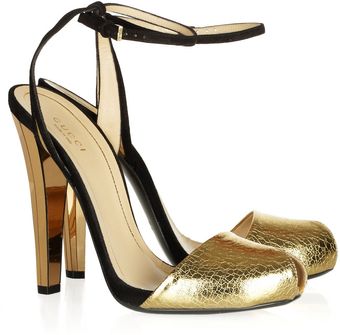 Gucci Crackedleather and Suede Sandals - Lyst
