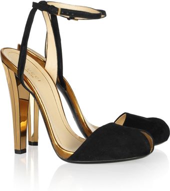 Gucci Metallic Leather and Suede Sandals - Lyst