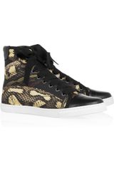 Lanvin Pythonprint Satin and Leather Sneakers
