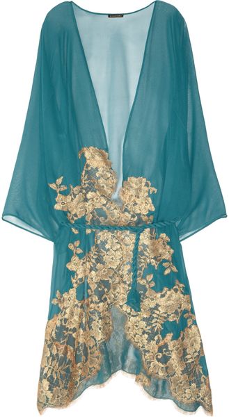 Rosamosario Mezza Luna Laceappliquéd Silkchiffon Robe - Lyst