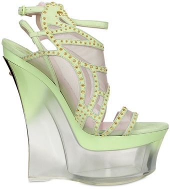 Versace 160mm Studded Suede and Mesh Wedges - Lyst
