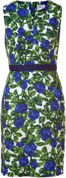  Green Blue Printed Classic Notch Sheath Dress 