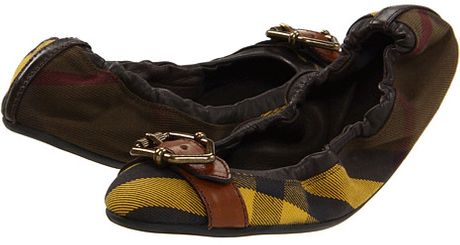 Burberry Check Elasticized Ballerinas in Brown (c) - Lyst