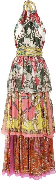 D&G Tiered Printed Silk Maxi Dress - Lyst