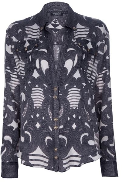 Balmain Long Sleeved Top in Gray (grey) - Lyst