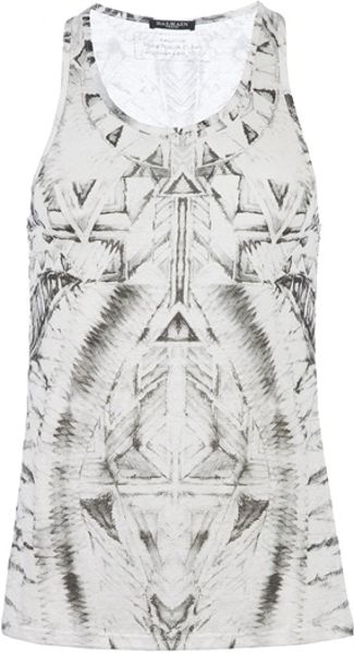 Balmain Printed Tank Top in White for Men - Lyst