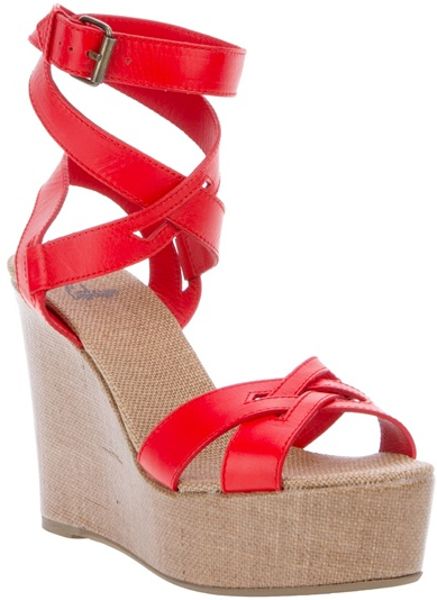Castaner Quomo Leather Wedge Sandal in Red - Lyst
