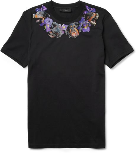 Givenchy Rottweiler and Flowerprint Cotton Tshirt in Black for Men - Lyst
