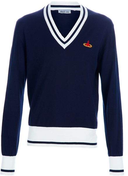 Vivienne Westwood Vneck Logo Jumper in Blue for Men - Lyst