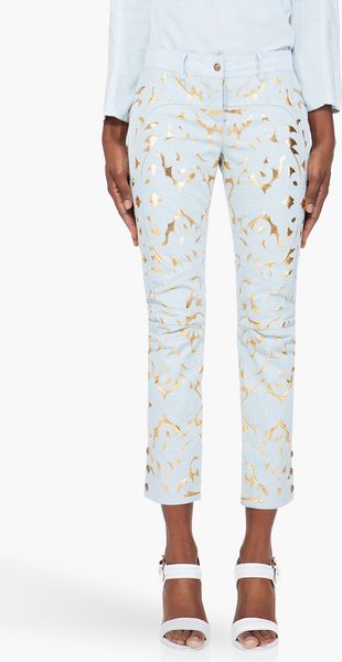 Balmain Pale Blue Leather Embossed Pants - Lyst