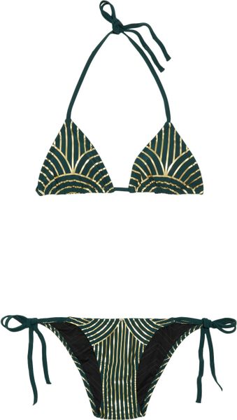 Charlie By Matthew Zink Charlie Metallic Triangle Bikini in Black (teal) - Lyst