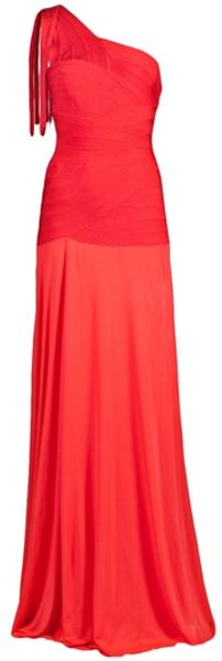 Hervé Léger Rose One Shoulder Gown - Lyst