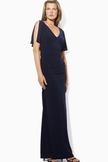 Lauren by Ralph Lauren Jeweled Split Sleeve Jersey Gown - Lyst