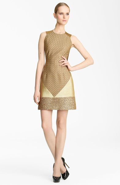 Missoni Metallic Patchwork Dress in Brown (gold) - Lyst
