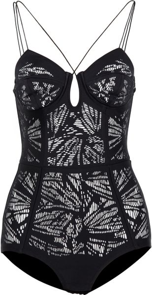Willow Lasercut Stretchcrepe Bodysuit in Black - Lyst