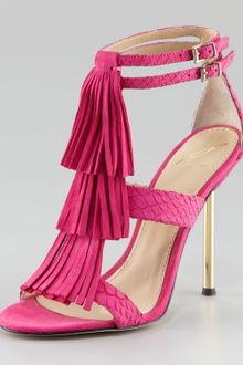 B Brian Atwood Luciana Suede Fringe Sandal Fuchsia - Lyst
