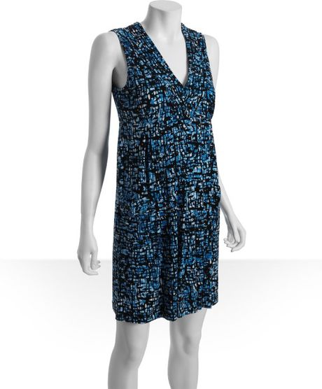 Calvin Klein Print Jersey Vneck Pocket Dress in Blue - Lyst