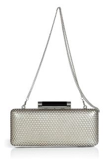 Diane Von Furstenberg Silver Tonda Metallic Perforated Leather Clutch - Lyst