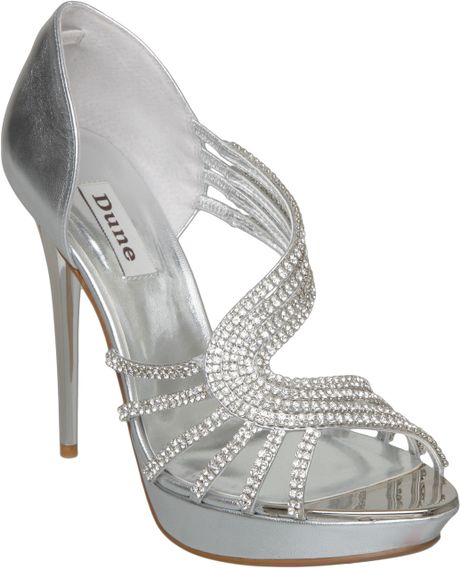 Dune Hearty Asymetric Swirl Diamante Sandals in Gray (silver) - Lyst