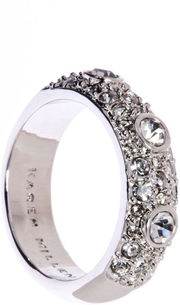 Karen Millen Karen Millen 3 Stone Encrusted Ring in Beige (silver) - Lyst