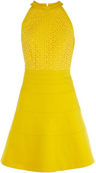 Karen Millen Minimal Cotton Tailored Dress in Yellow - Lyst