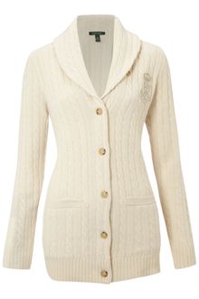 Lauren by Ralph Lauren Merino Wool Chunky Knit Cardigan - Lyst