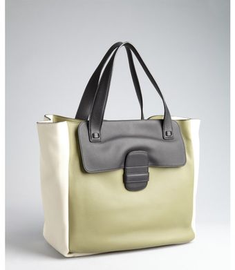  Olive and Ivory Leather Tote 
