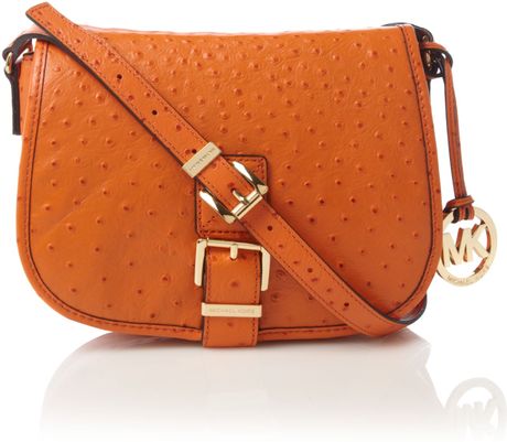 Michael By Michael Kors Saddle Ortrich Print Cross Body in Orange - Lyst