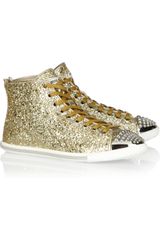 Miu Miu Glittered Leather Hightop Sneakers