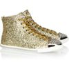 Miu Miu Glittered Leather Hightop Sneakers in Gold - Lyst