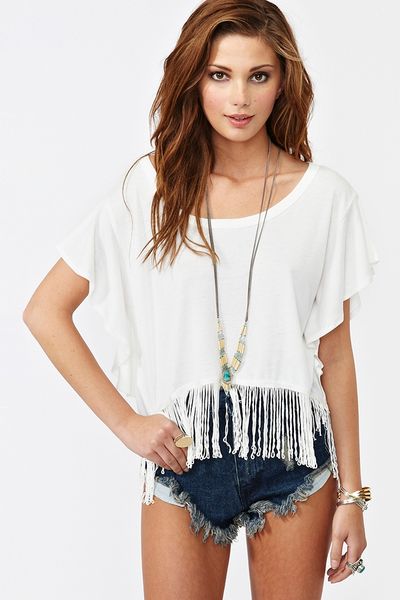 Nasty Gal Fringe Crop Tee Ivory in White (ivory) - Lyst