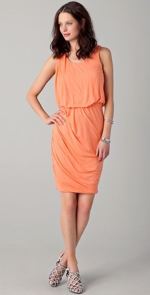 Obakki Helena Sleeveless Draped Dress in Orange - Lyst