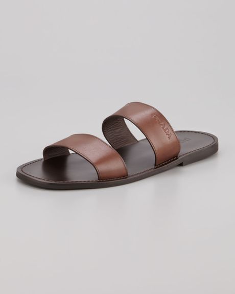 Prada Two Strap Slide Sandal in Brown for Men - Lyst