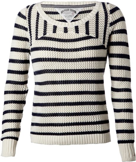 Tommy Hilfiger Nina Long Sleeved Stripe Sweater in Beige (cream) - Lyst