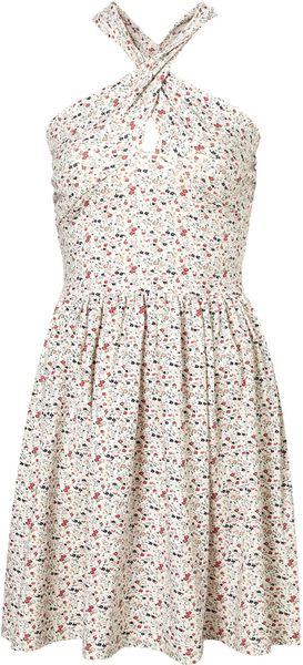 Topshop Twist Neck Dress By Annie Greenabelle in Beige (cream) - Lyst