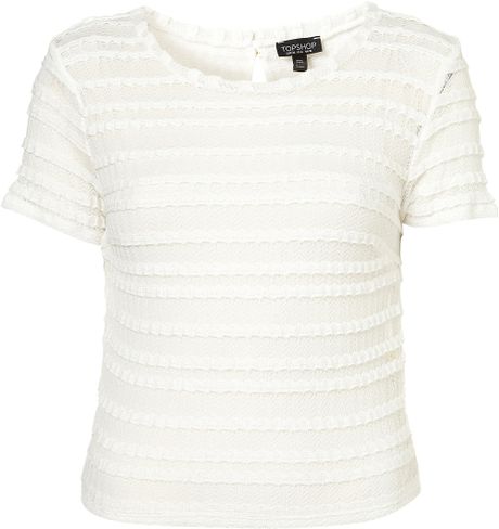 Topshop Lace Crop Tshirt in Beige (ivory) - Lyst