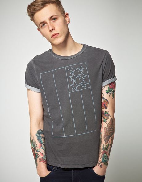 Asos T Shirt with Distressed Flag Print in Black for Men | Lyst