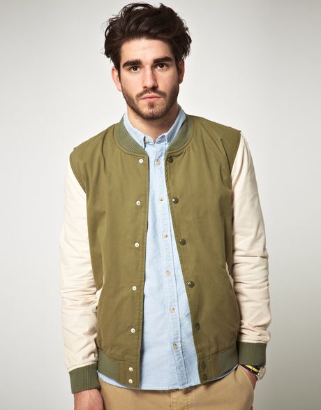 Asos Asos Varsity Jacket in Beige for Men (fawn) | Lyst