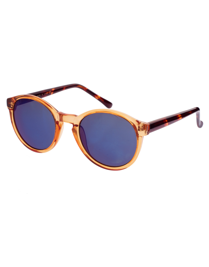 Asos Asos Orange Keyhole Round Sunglasses With Revo Lens In Brown For Men Orange Lyst 