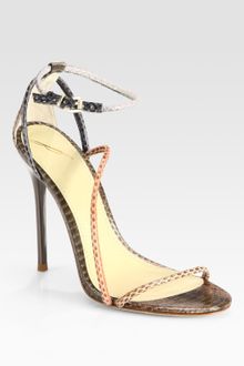 B Brian Atwood Snakeskin Colorblock Sandals - Lyst